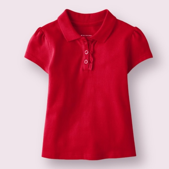 Girls Uniform Ruffle Pique Polo in Ruby Red - Picture 1 of 7